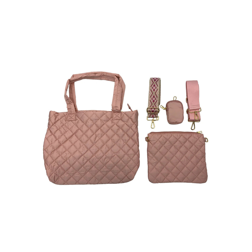 Amy Stran x AHDORNED Quilted Nylon Tote with Accessories Orchid Pink